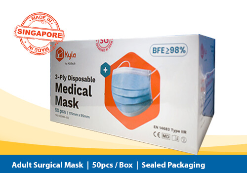 Kyla Adult Medical Grade Surgical Mask with sealed packaging
