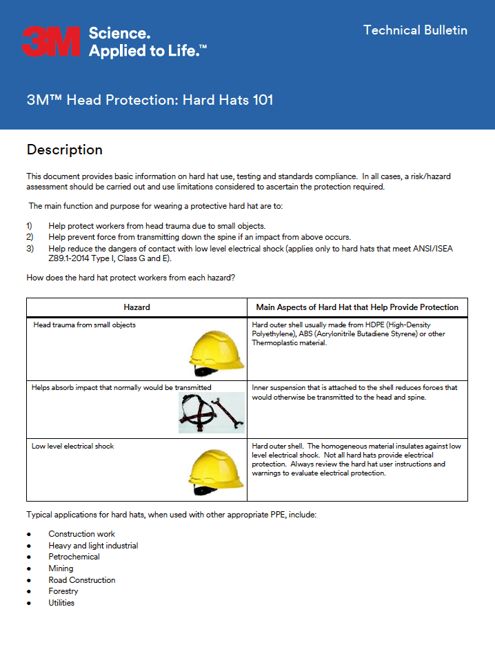 3M Head Protection Hard Hats 101-Technical Bulletin