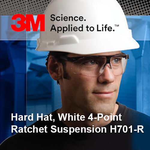 3M™ Hard Hat, White 4-Point Ratchet Suspension H-701R