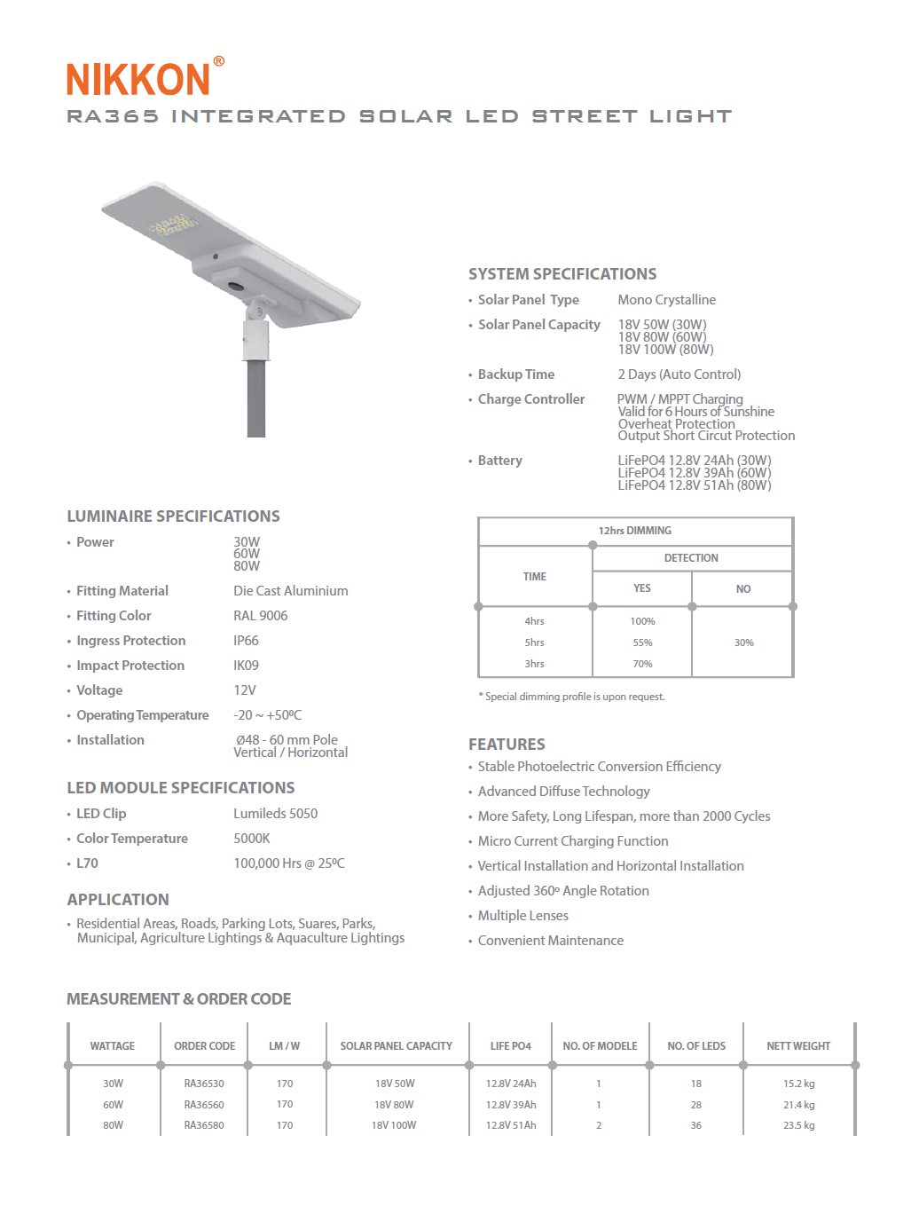 Nikkon Lighting Integrated Solar LED street light