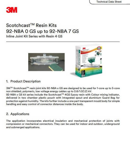 3M Scotchcast Low Voltage Resin Cable Joint Kit 92-NBA Brochure Preview-1